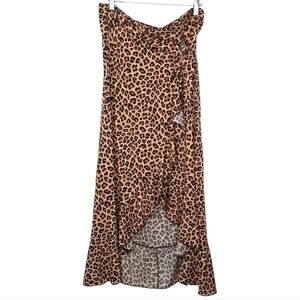 Meaveor Leopard Print Midi Wrap Skirt Tie Waist Ruffle Rayon Womens Size XL New